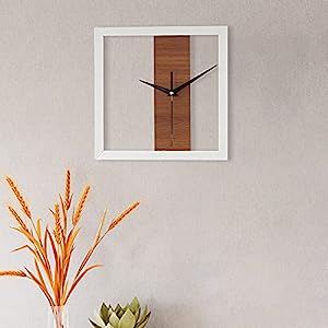 MDF Made Wall Clock Square Shaped Modern Designed Wall Clock for Home & Office Decorations Size 11.2 x 11.2 Inches, Color- White & Brown