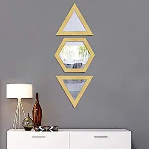 Decorative Wall Mirror Set of 3 Hexagon Triangular Shape for Home Decoration & Wall Decoration- Size-10x10 Inches, 9.6X 11 Inch- ( BOHO collection)