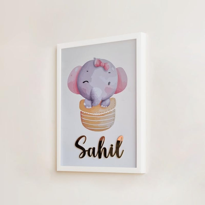 SNAP ART Customised Acrylic name kids wall art, Baby Elephant Kids Art Print (A4, 8.9x12.8 Inch)