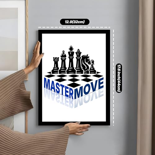 Motivational Framed Wall Art Print with Chess Piece Illustration Featuring King and Rooks 32x44 cm