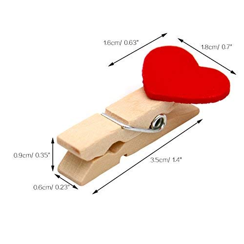 Mini Spring Red Heart Wood Clips - Set of 20 pcs Clothes Photo Paper Peg Pin Craft Clips Party Home Decoration
