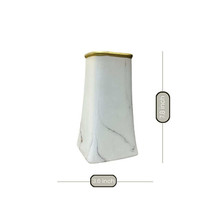 Art Street Ceramic Crystal White Onyx Marble Design Flower Vase for Living Room (White, 3.9X11 Inch)