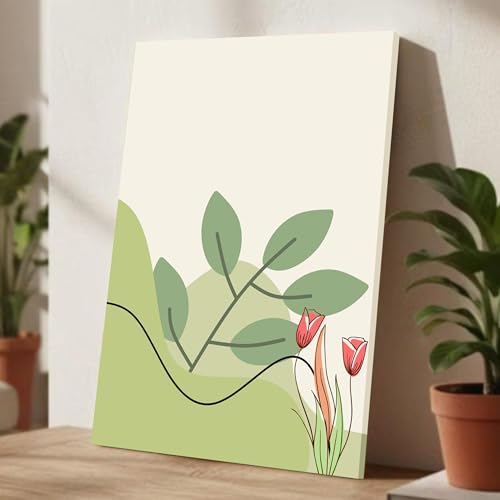 Abstract Botanical Leaves Desert Stretched Canvas Wall Art Modern Boho Illustration Painting for Home & Office Wall Decor, (16x22 Inch)