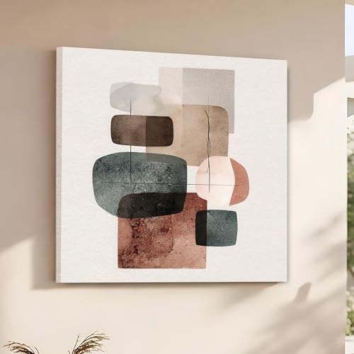 Boho Geometric Circles Stretched Canvas Wall Art Painting For Living Room, Modern Minimalist Abstract Painting for Living Room, Office & Studio (56xx56 cm)
