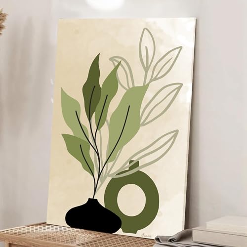 Abstract Botanical Vase Plant Stretched Canvas Wall Art Modern Boho Illustration Painting for Home & Office Wall Decor, (16x22 Inch)
