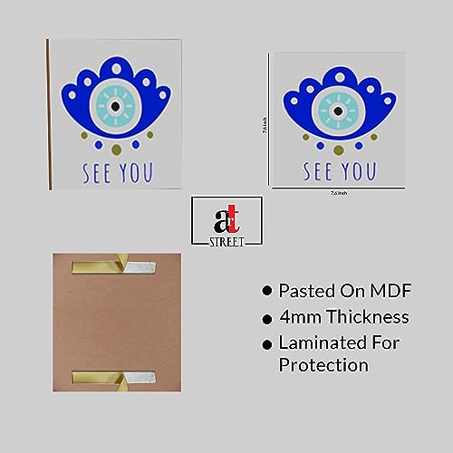 Art Street MDF Evil Eye Blue Wall Art Print, Modern Round Wall Plate, Decorative Home Décor for Living Room, Bedroom & Office (Set of 9, Size: 7.65x7.65 Inch)