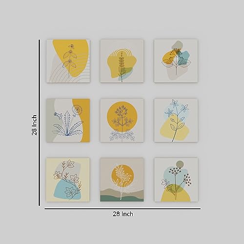Art Street MDF Gold Botanical Yellow Wall Art Print, Modern Round Wall Plate, Decorative Home Décor for Living Room, Bedroom & Office (Set of 9, Size: 7.65x7.65 Inch)