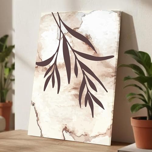 Abstract leaves Stretched Canvas Wall Art Modern Boho Illustration Painting for Home & Office Wall Decor, (16x22 Inch)