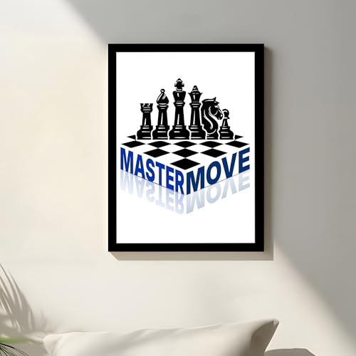 Motivational Framed Wall Art Print with Chess Piece Illustration Featuring King and Rooks 32x44 cm
