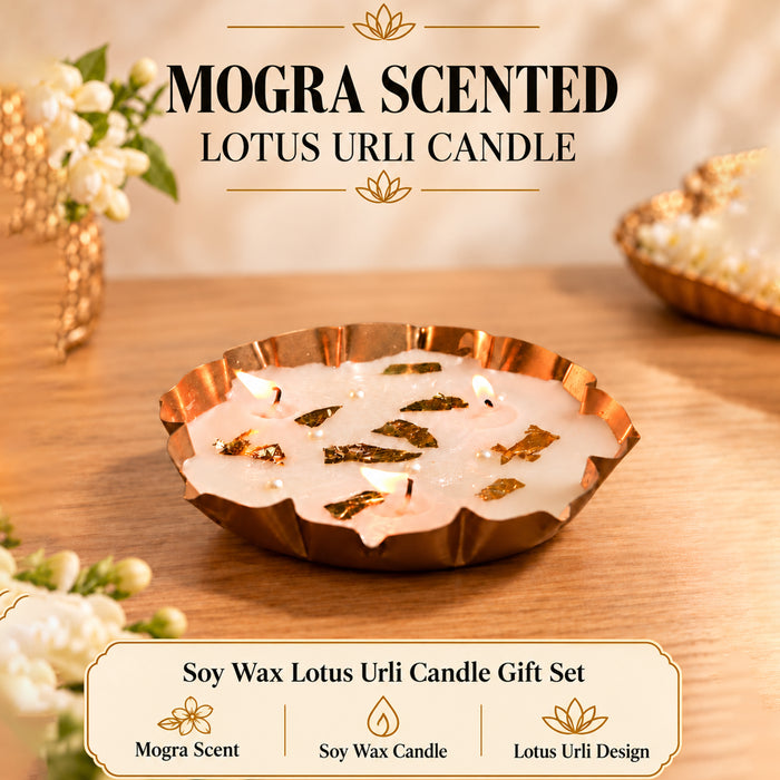 Mogra Scented Soy Wax Lotus Urli Candle Gift Set - Scented Floral Urli Candles for Gifting & Home Décor