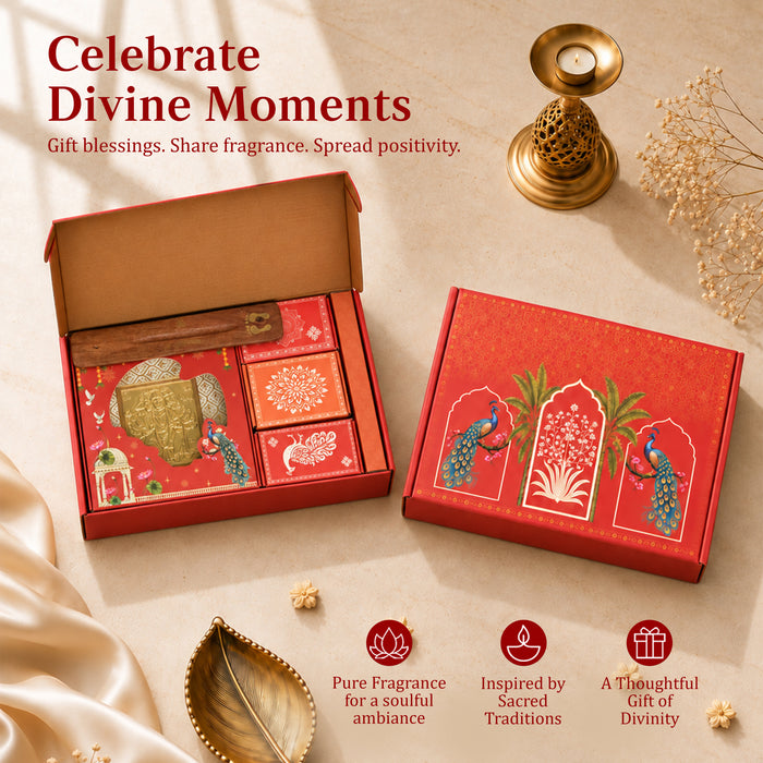 Diwali Pooja Gift Box with Brass Diya, Bell, Hanuman Chalisa Frame & Puja Accessories | Diwali Gift Hamper