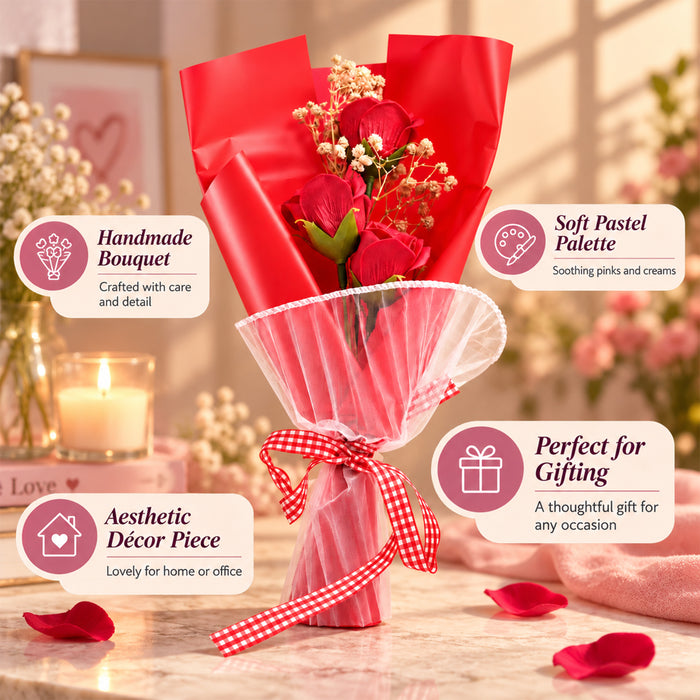 Red Artificial Rose Bouquet with Baby’s Breath, Mini Flower Gift for Anniversary, Birthday, Valentine’s Day & Romantic Occasions
