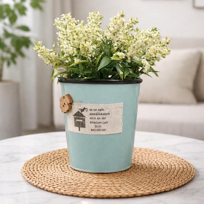 Ceramic Flower Pot with Artificial White Flowers | Decorative Tabletop Planter for Home, Office