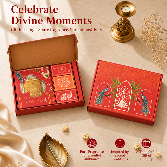 Diwali Pooja Gift Box with Brass Diya, Bell, Hanuman Chalisa Frame & Puja Accessories | Diwali Gift Hamper