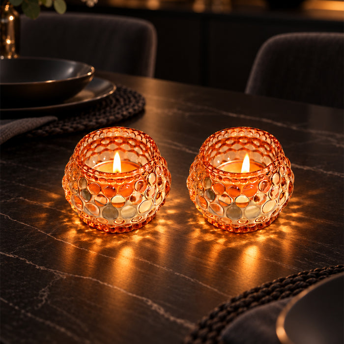 Set of 2 Pink Glass Votive Candle Holders, Decorative Tea Light Holders for Diwali Decoration & Festive Home Decor (5x4.5 cm)