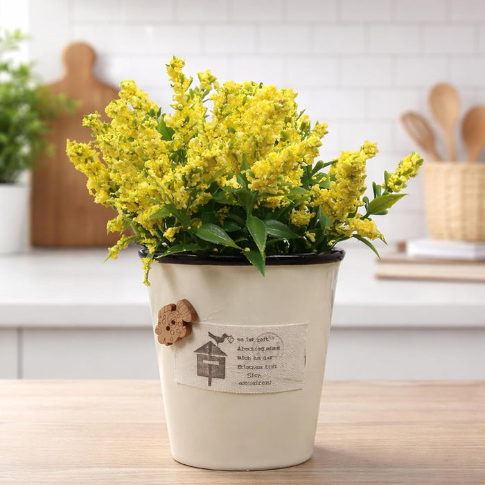 Ceramic Flower Pot with Artificial Yellow Flowers | Decorative Tabletop Planter for Home, Office