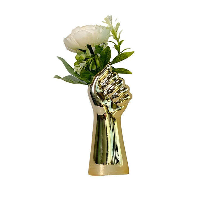 Hand Shape Ceramic Flower Vase, Golden (2.5x6.5 Inch), Vases for Fake Flowers, Flowers Not Included