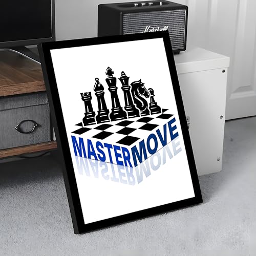 Motivational Framed Wall Art Print with Chess Piece Illustration Featuring King and Rooks 32x44 cm