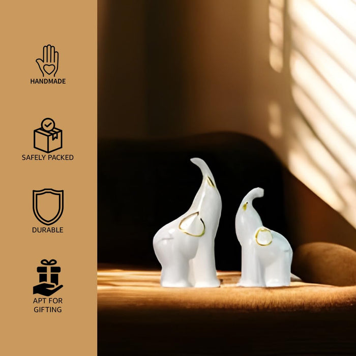 Elephant Showpiece Statue for Home Décor, White (1.6x4.5 & 2x6 inch)