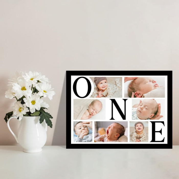 SNAP ART Customized Baby First Anniversary with Photo Collage print Framed gift (8.9x12.8 Inch)