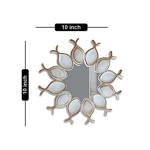 Art Street Golden & Silver Leaves Wall Mirrors for Home Décor Round Shape Decorative Wall Mirror for Living Room Decoration (Golden & Silver, Size -10 x 10 Inchs)