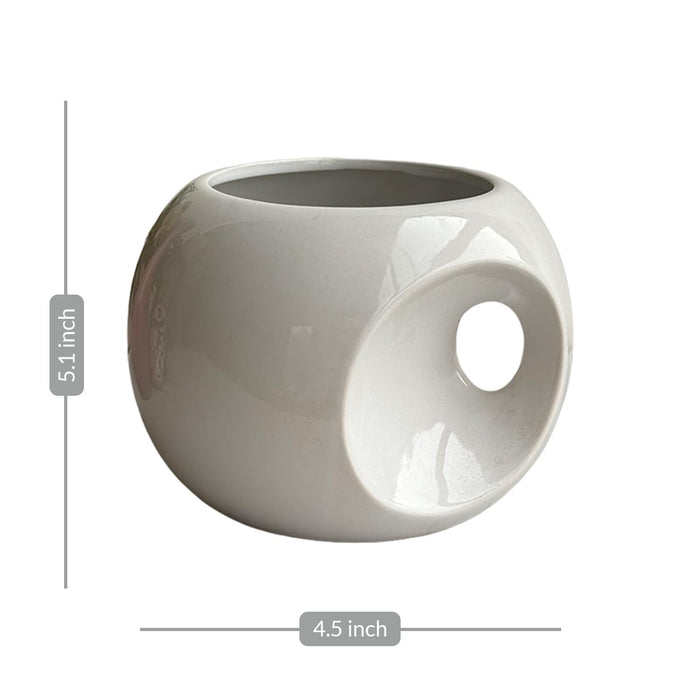 Art Street Modern Mug Designed Decorative Snow White Ceramic Vase for Home Décoration,Office, Living Room, Bedroom (Size: 4.5x5.1 Inch)