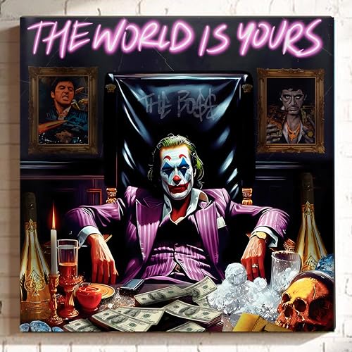 The World Is Yours Luxury Stretched Canvas Wall Art | Dark Motivation & Power Theme Modern Wall Painting for Living Room, Office & Man Cave Décor, 22x22 Inch