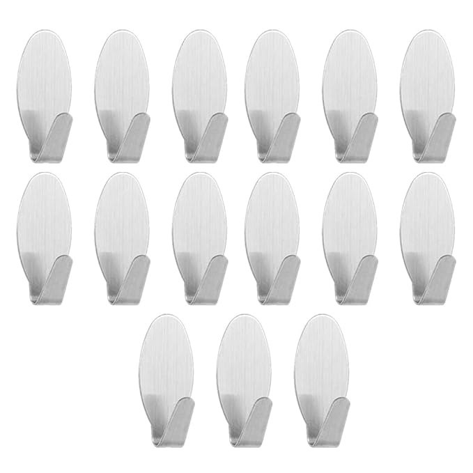 Art Street Adhesive Wall Hooks, Multipurpose Small Oval Stainless Steel Adhesive Hooks - Load Capacity Upto 1 Kg - Silver (Pack Of 25, Size: 1.5x3.5 Cm)