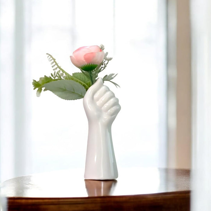Hand Shape Ceramic Vase for Home Dcor, White (2.5x6.5 Inch), Flowers Not Included.