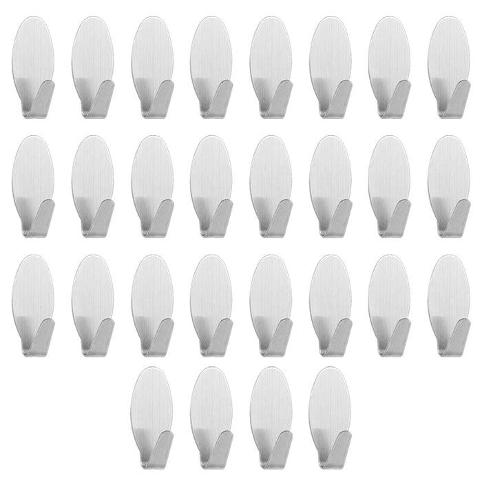 Art Street Adhesive Wall Hooks, Multipurpose Small Oval Stainless Steel Adhesive Hooks - Load Capacity Upto 1 Kg - Silver (Pack Of 25, Size: 1.5x3.5 Cm)