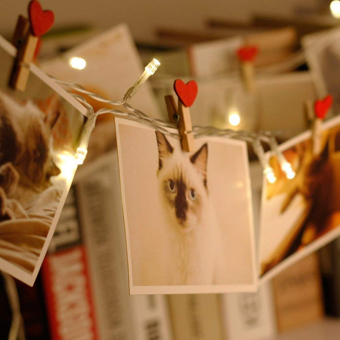 Mini Spring Red Heart Wood Clips - Set of 20 pcs Clothes Photo Paper Peg Pin Craft Clips Party Home Decoration