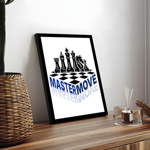 Motivational Framed Wall Art Print with Chess Piece Illustration Featuring King and Rooks 32x44 cm