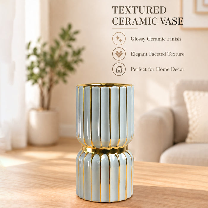 Ceramic Flower Vase For Living Room| Modern Decorative Home Décor| Flower Vase for Centerpieces & Tables| New Year, Christmas Decoration (Grey, 3.8x7.5 Inch)| Free Flower Stick with Vase