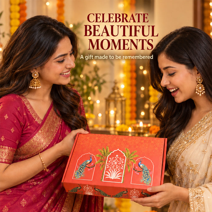 Diwali Pooja Gift Box with Brass Diya, Bell, Hanuman Chalisa Frame & Puja Accessories | Diwali Gift Hamper