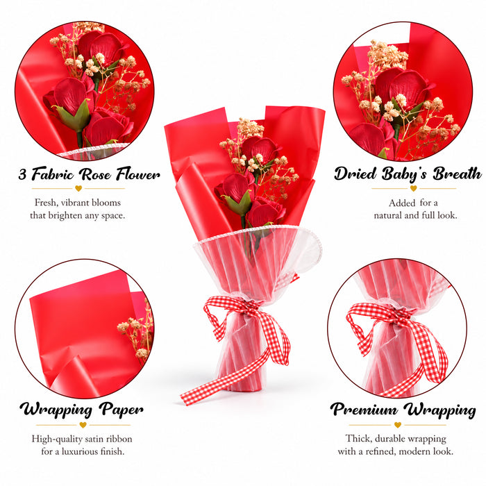 Red Artificial Rose Bouquet with Baby’s Breath, Mini Flower Gift for Anniversary, Birthday, Valentine’s Day & Romantic Occasions