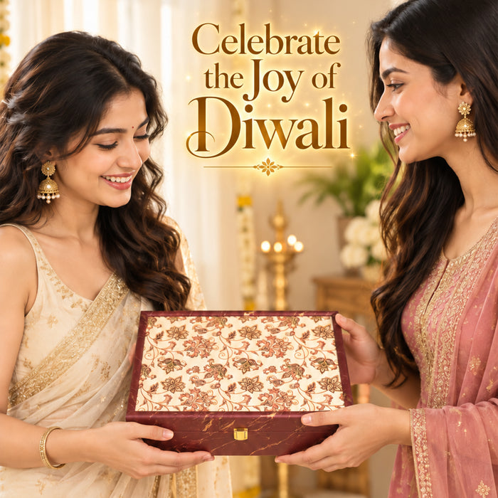 Diwali Pooja Gift Box with Brass Diya, Bell, Hanuman Chalisa Frame & Puja Accessories | Diwali Gift Hamper