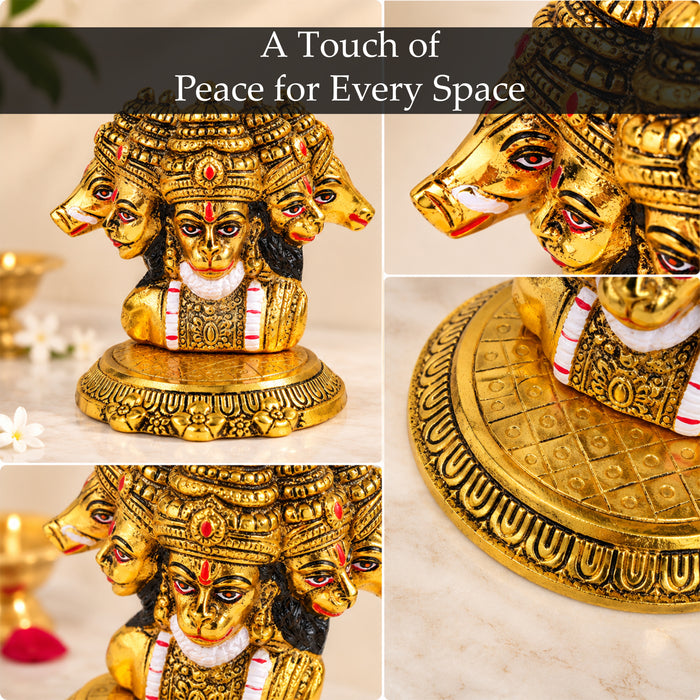 Antique Panchmukhi Hanuman Idol, Decorative Brass Finish Spiritual Statue for Mandir & Home Decor