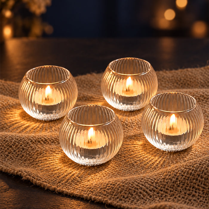 Set of 4 Glass Round Votive Candle Holders, Tea Light Cups for Diwali Decoration & Festive Home Decor (5x4.5 cm)