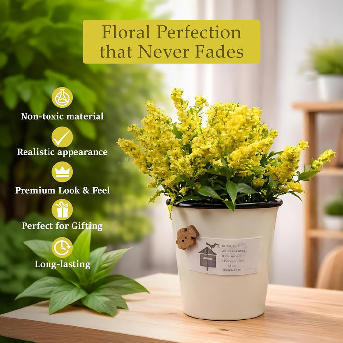 Ceramic Flower Pot with Artificial Yellow Flowers | Decorative Tabletop Planter for Home, Office