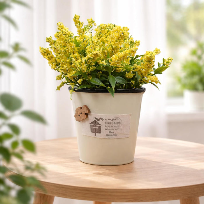 Ceramic Flower Pot with Artificial Yellow Flowers | Decorative Tabletop Planter for Home, Office
