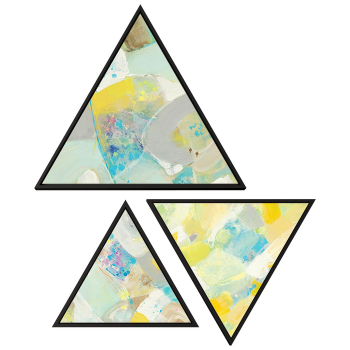 Art Street Canvas Triangle Abstract Wall Painting Stretched on Wooden Framed For Home Decoration (Set Of 3, 10x10, 12x12, 16x16 Inch)