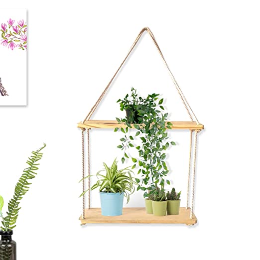 Wooden Floating Shelves with Rope String Hanging Shelves for Home Déco ...
