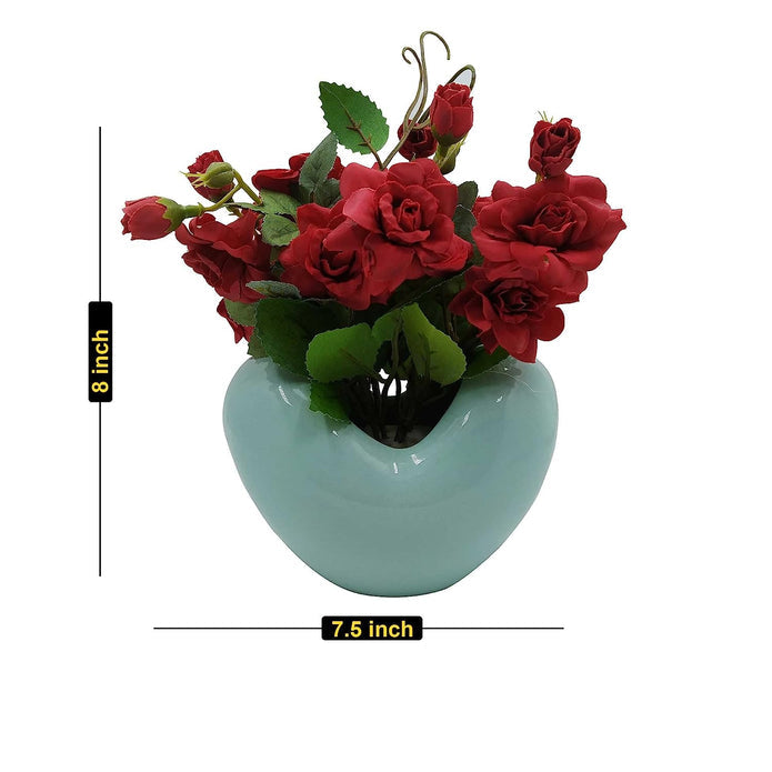 Artificial Rose Plant with  Pot for Living Room, Garden and Office Decoration (Size - 8 x 7.5 Inch)