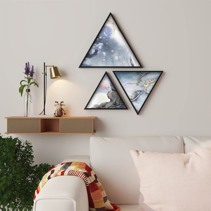 Triangle Canvas Wall Painting Stretched on Wooden Framed For Home Decoration (Set Of 3, 10x10, 12x12, 16x16 Inch)