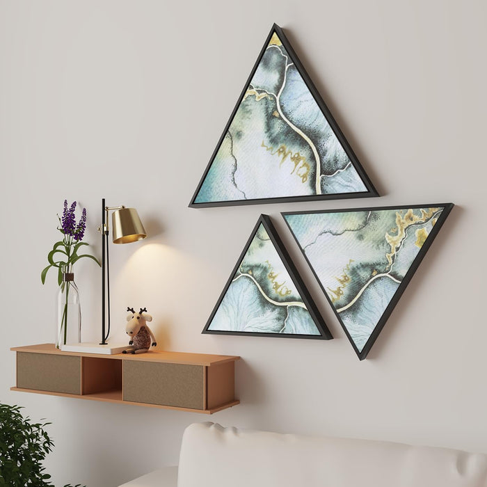 Art Street Canvas Triangle Abstract Wall Painting Stretched on Wooden Framed Art Print For Home Decoration (Set Of 3, 10x10, 12x12, 16x16 Inch)