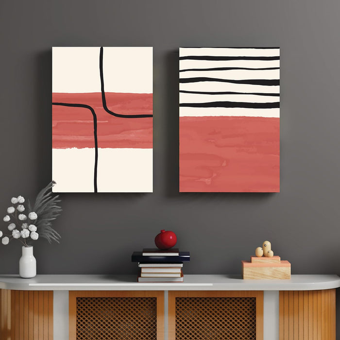 Art Street Stretched Canvas Painting Abstract Geometric Shape lines Print For Living Room Decoration (Set of 2, Size: 16x22 Inch)