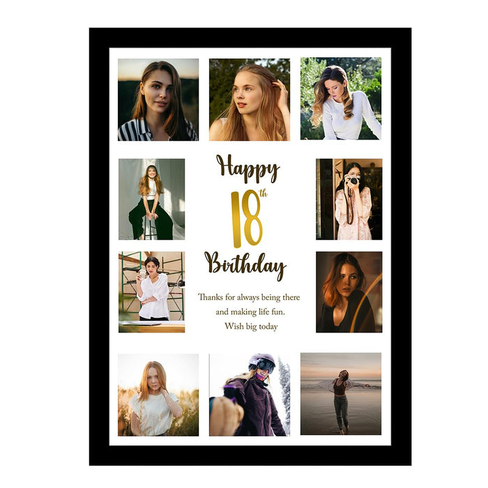 Personalized Happy Birthday Wall Photo Print Collage with 10 Photo Upload Customized Photo Frame (8x12 Inch)
