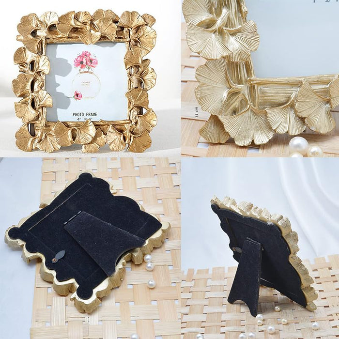 Elegant Golden Ginkgo Leaf Resin Vintage Table Photo Frame, 4x4 Inch Photo  - Royal Gold