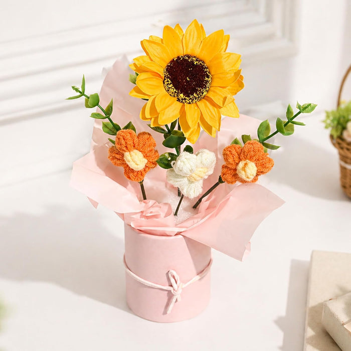 Art Street Rakshabandhan Gift Hamper for Sister with Elegant Crochet Flower Bouquet in Pink Pot, Acrylic Frame with Quote & Velvet Lined Jewelry Box