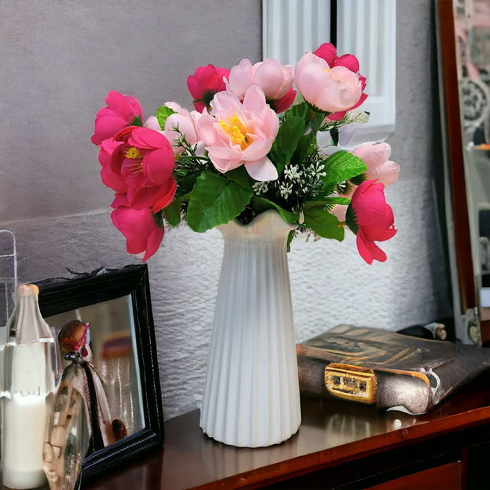 Artificial Flower Bunch Peony Silk 6 Head Flower, Flowers for Home, Bedroom, Living Room & Office Decoration size 11"